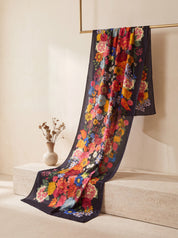 Midnight Bloom pure silk floral dupatta draped in a neutral studio setting