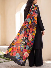 Midnight Bloom pure silk floral dupatta styled over a black suit