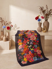 Midnight Bloom pure silk floral dupatta displayed in a premium studio setting